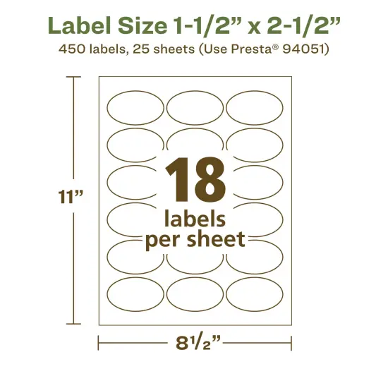 Avery Recycled Matte White Labels,1-1/2" x 2-1/2" Oval {5}