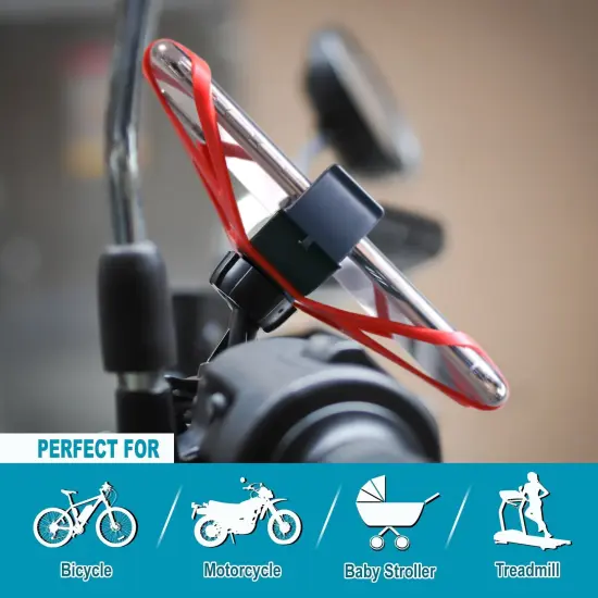 360&deg; Universal Phone Mount for Bike Motorcycle, Bicycle Adjustable Holder with Grip for iPhone 14 13 12 Pro Max Samsung Android Smartphone, Red {7}