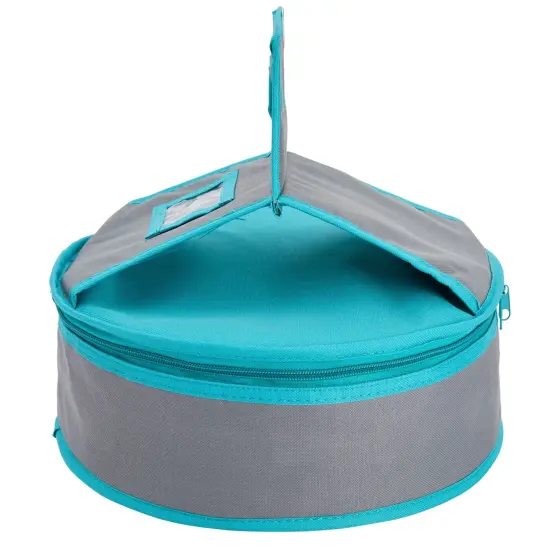 Round Thermal Insulated Casserole Carrier - Food Warmer Bag Container to Keep Food Hot for Lunch, Potluck Dish, Picnics, Pie, Transport (Teal and Grey, 4.5x12.25 in) Blue {7}