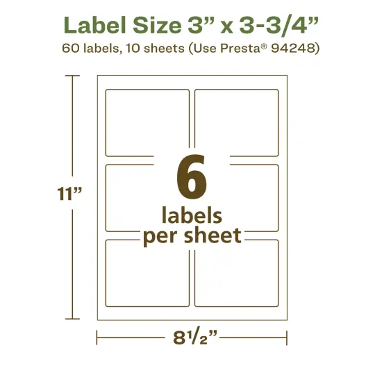 Avery Recycled Matte White Labels,3" x 3-3/4" Rectangle {5}