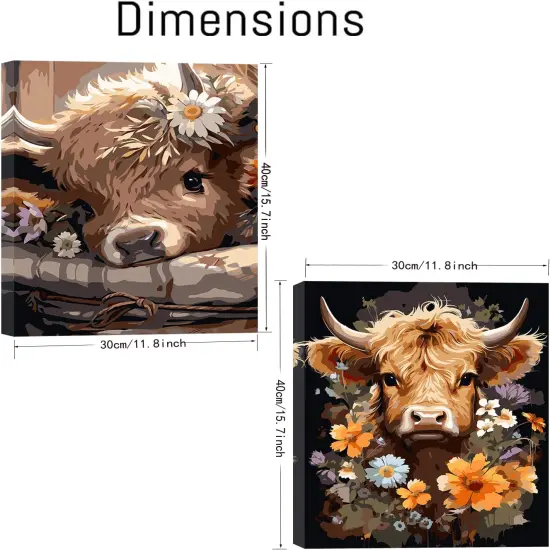 2 Pack Paint by Numbers Kit for Adults with Frame,Cattle Paint by Numbers for Adults, Paint by Number with Easel, DIY Paint by Number Kits for Home Wall Decor （11.8x15.7inch Cow） {2}