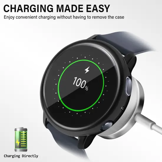 Insten 2-Pack Case Compatible with Samsung Active 2 44mm, Built in Screen Protector Soft TPU Bumper Cover, Full Around Coverage (Clear + Black) {3}