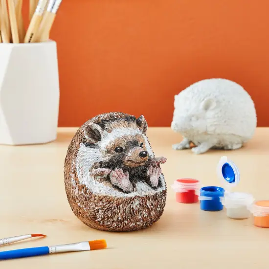 Rock Painting Kit for Kids with 2 Hedgehog Figurines, 2 Brushes, 3ml Paint Pod Strips (16 Pieces) Multicolor {2}