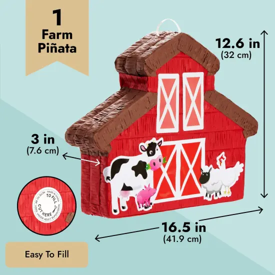 Barnyard Pinata for Farm Animals Birthday Decorations, Barn Party Supplies for Baby Shower (Small, 16.5 x 3.0 x 12.6 In) Red {3}