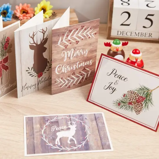 Sustainable Greetings 48 Pack Merry Christmas Cards with Envelopes for Sending Holiday Wishes, 4x6 Festive Season Greeting Cards for Xmas, 6 Rustic Designs Multicolor {4}