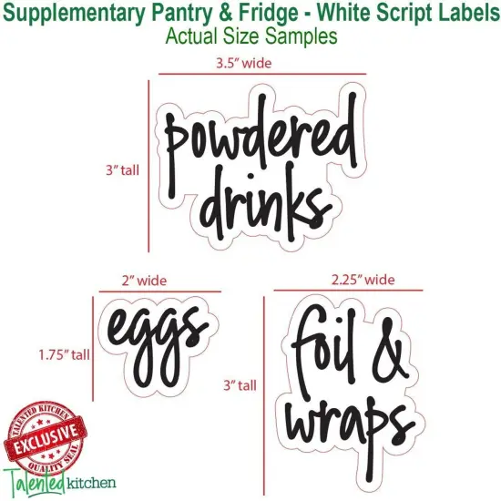 Talented Kitchen 158 Pantry and Refrigerator Labels for Glass Kitchen Containers - Preprinted White Script on Clear Stickers for Fridge, Freezer, Pantry Organization (Water Resistant) {6}