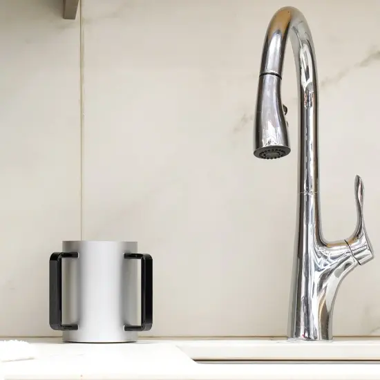 Lucite Wash Cup Silver With Black Handle {3}