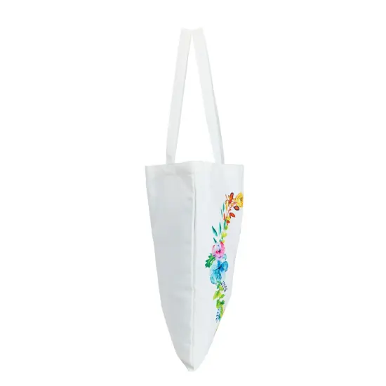 Set of 2 Reusable Monogram Letter C Personalized Canvas Tote Bags for Women, Floral Design (29 Inches) White {7}