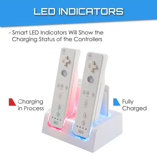 4 Ports Charging Station for Wii Remote Controller, Charger Dock Stand with 4 Bonus 2800mAh Rechargeable Replacement Batteries Pack (Updated Version) White by Insten {5}