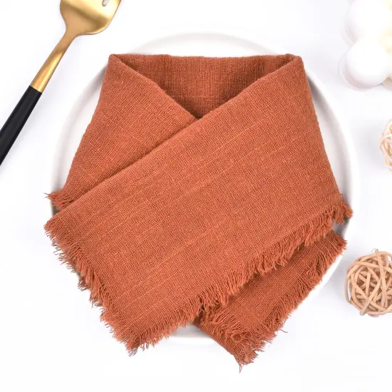 Terracotta 6 Pack Handmade Cloth Napkins Cotton Linen Easter Spring Napkins with Fringe Rustic Bulk Dinner Napkins {2}