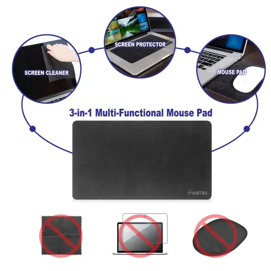 Insten Mouse Pad for Laptop Computer Desk Multi-Functional (Act as Screen Protector & Cleaning Cloth) (10.8 x 6.3") Black {4}