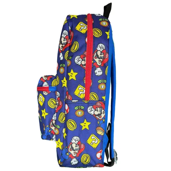 All Over Print 16" Navy Blue Unisex Super Mario Classic Backpack for School {3}