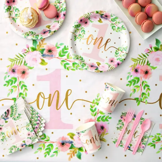 3 Pack Floral Plastic Tablecloth for Baby Girl's 1st Birthday Party Supplies (54 x 108 In) White {3}