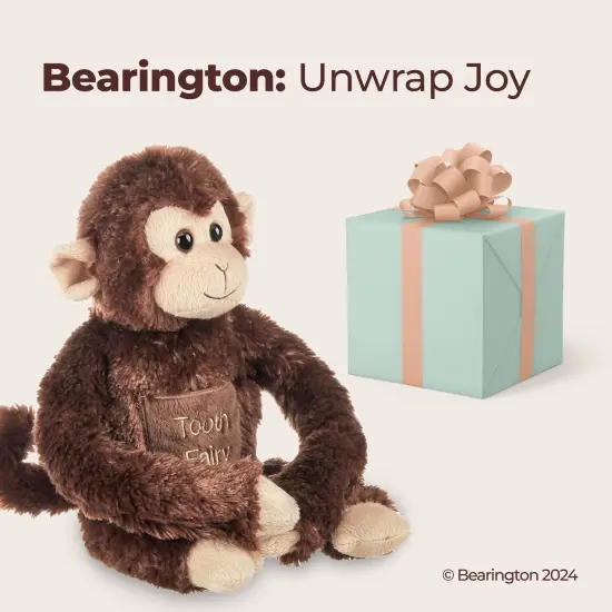 Bearington 12 In Tooth Fairy Door Hanger Stuffed Animal, Lil' Swings Monkey Tooth Holder, Fairy Doll with Pocket Pouch, For Ages 1-14 Brown {5}