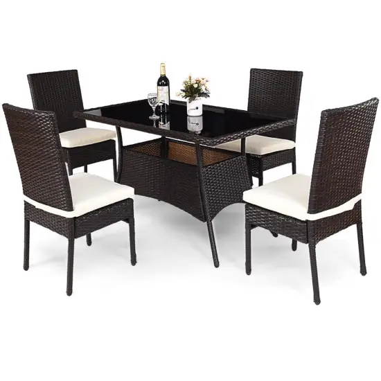 5 Piece Outdoor Patio Rattan Dining Furniture Set {2}