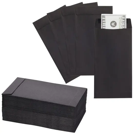 Okuna Outpost 100 Pack Black Money Envelopes for Cash - 100 GSM Kraft Paper - Money Saving Challenges Envelopes for Currency & Coins (3.5x6.5 in) {1}