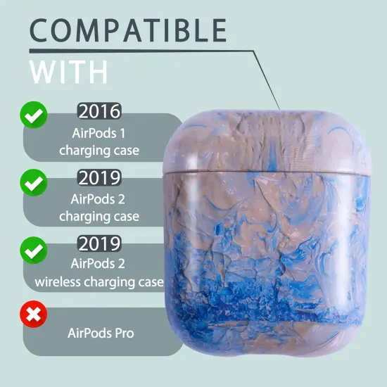 For Apple AirPods 2 / 1 Case, Blue and Gray Marble Protective Cover with Keychain for Women Men {5}