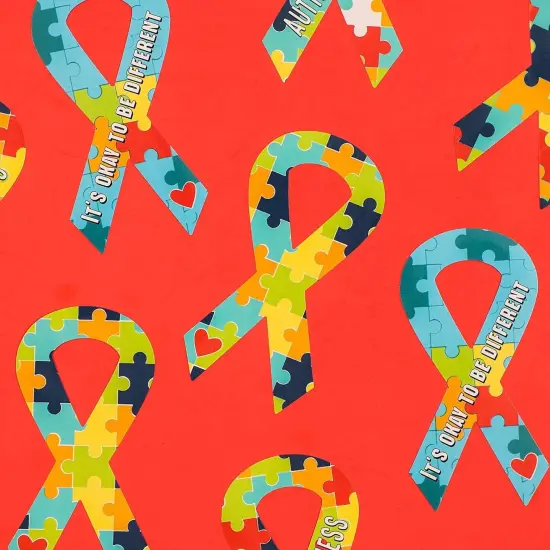 Autism Awareness Ribbon Stickers Roll (1.5 x 3 in, 500 Stickers) Multicolor {3}