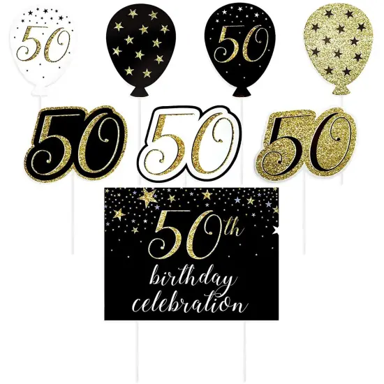 Blue Panda Happy 50th Birthday Yard Signs with Stakes (8 Pieces) Black {1}