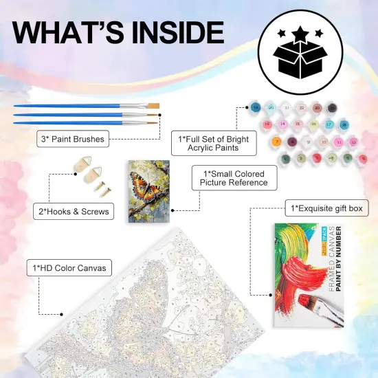 Framed Paint by Numbers Kit for Adults Beginner & Kids Ages 8-12, Butterfly Paint by Numbers with Frame, DIY Number Painting for Adults Butterfly for Home Wall Decor Gift 8X 12 inch {5}