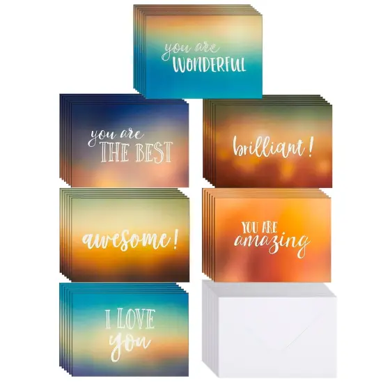 36 Pack Blank A7 Encouragement Greeting Cards with Envelopes, Inspirational 5x7 Note Cards with Motivational Quotes, 6 Designs Multicolor {1}