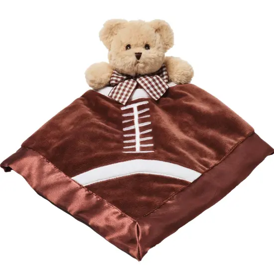 Bearington Baby Touchdown Snuggler, 15 Inch Football Plush Stuffed Animal Teddy Bear Security Blanket Lovey for Babies, For Ages 0-3 Brown {1}