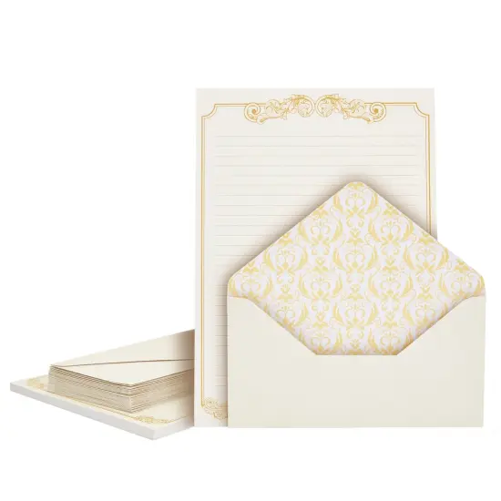 90 Pieces Stationery Paper Set for Love Letter, Party Invitations (60 Vintage-Style Sheets + 30 Envelopes) Gold {1}