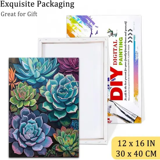 Paint by Numbers Kit with Framed - Succulent Paint by Numbers for Adults Beginner Plants DIY Acrylic Painting by Numbers Kit Colorful Paintworks Artwork, 12x16 Inch {5}