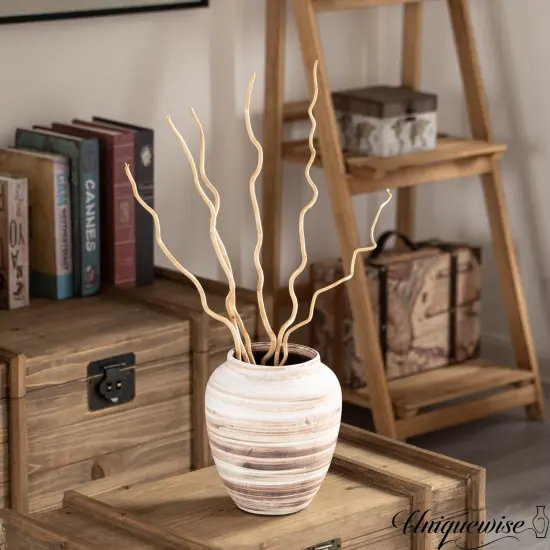 Uniquewise 8-inch Modern Farmhouse Round Wide Mouth Ceramic Vase Boho Decorative Pottery for Home Shelf Mantel Entryway Living Room & Coffee Table Decor Perfect for Pampas Grass Stems & Fresh Flowers {4}