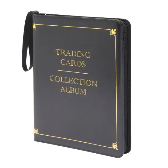 9 Pocket Leather 3 Ring Trading Card Binder for Baseball, Gaming, and Sports Cards, 20 Pages, Hold 360 Cards (10.8 x 13.5 x 1.7 inches) Black {7}