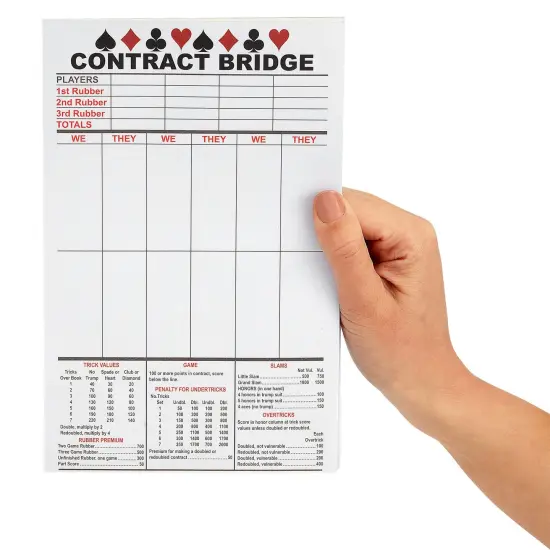 250 Sheets Contract Bridge Score Pads and Tallies, Game Scoring Cards Supplies, Large Print with Trick Values (5 Notepads) {6}