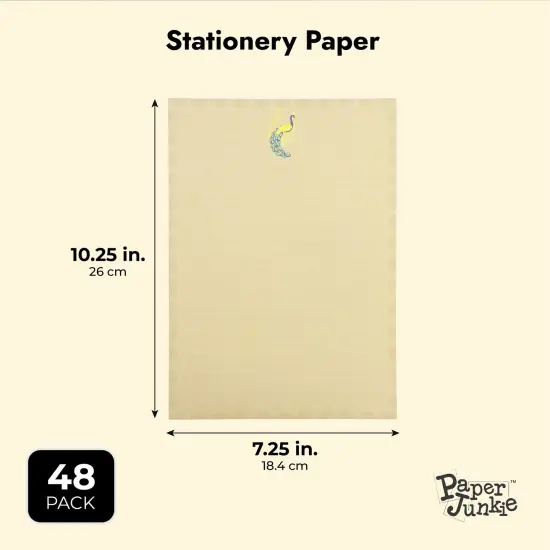 Lined Peacock Stationery Paper and Envelopes Set, Gold Foil (10.25x7.25 In, 48 Pack) Brown {3}