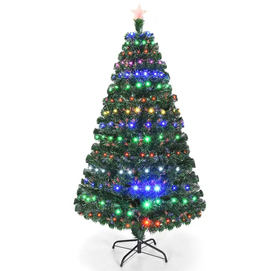 Costway 5'/6'/7'Pre-Lit Fiber Optic Christmas Tree Multicolor Lights {1}