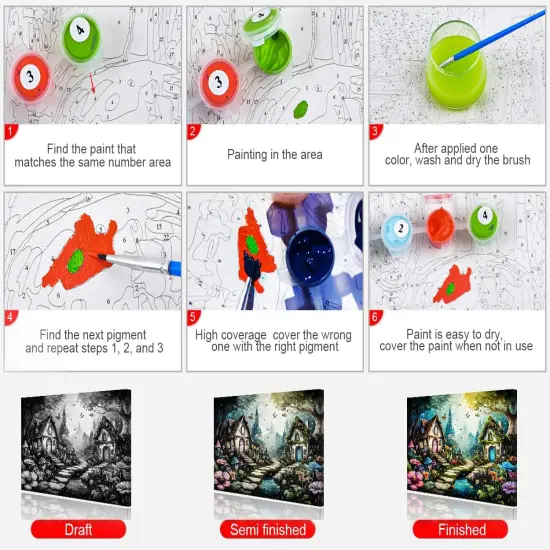 Flowers Paint by Number for Adult, Fairy Garden Painting by Number Kits On Canvas, DIY Tiny Houses Oil Painting Acrylic Paints, Frameless Paint by Numbers {3}