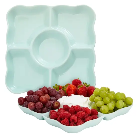 2 Pack Porcelain Divided Serving Tray for Appetizers, 5 Compartments (Light Blue, 9.5 In) {1}