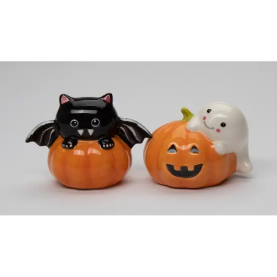 Ceramic Cute Bat and Ghost on Pumpkins Salt and Pepper Shakers, Gift for Her, Gift for Mom, Kitchen D&eacute;cor, Fall D&eacute;cor, Halloween D&eacute;cor {4}