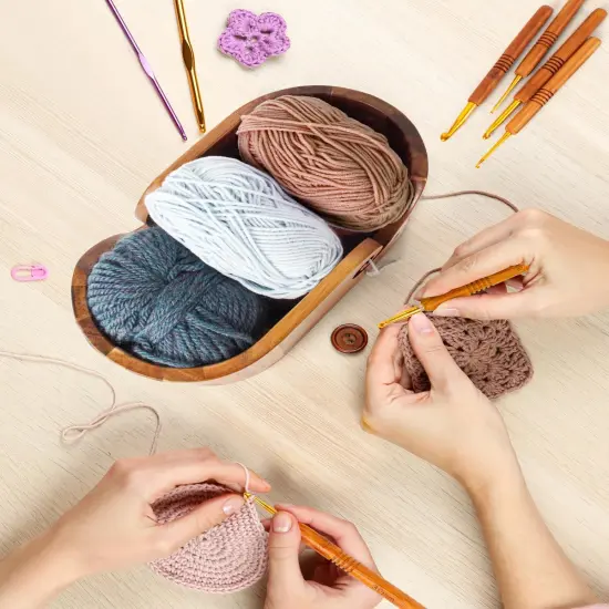 9pcs Knitting Hooks, Yarn Storage Crochet Bowl Knitting for Crocheters, Large Yarn Bowl Acacia Wooden 11.3x5.9x4.7inch {4}