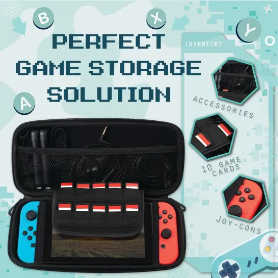 Insten Carrying Travel Case with 10 Game Card Slots For Nintendo Switch & OLED Model Console and Accessories, Portable Hard Cover Pouch for Girls Boys, Gray Grey {6}