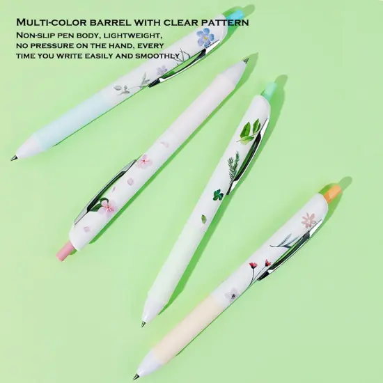 Flower Style Water-based Neutral Pen, 0.5mm Fine Point, Gel Ink Ballpoint Pen, Black Ink, Metal Clip, Anti-slip and Anti-fall, Pack of 4 (Multicolor) {4}