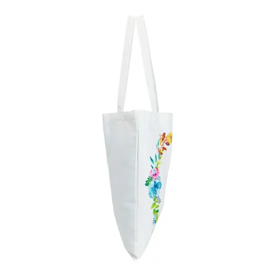 Set of 2 Reusable Monogram Letter I Personalized Canvas Tote Bags for Women, Floral Design (29 Inches) White {7}