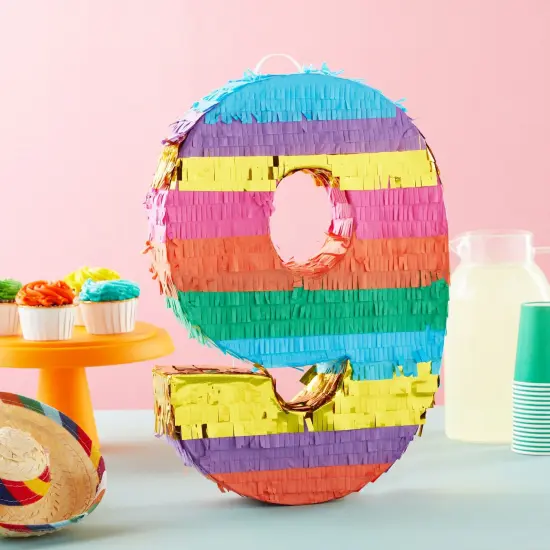 BLUE PANDA Rainbow Number 9 Pinata for Kids Ages 3-14 Birthday Party Supplies, Fiesta, Anniversary Celebration, Small (16.5 x 11.4 x 3 In) Multicolor {2}