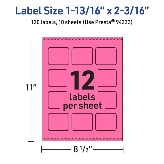 Avery Bright Pink Paper Labels, 1-13/16" x 2-3/16" Rectangle {5}