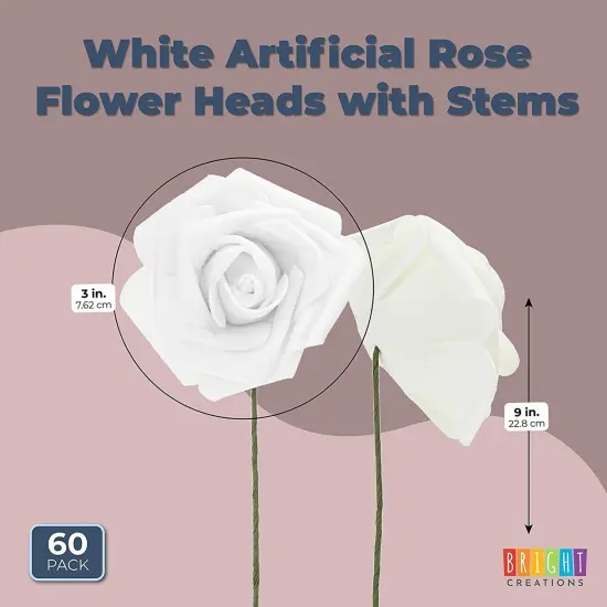 Bright Creations 3" Artificial Rose Flowers 60pcs Real Looking Fake Rose with Stem for DIY Wedding Bouquets and Bridal Shower, White {2}