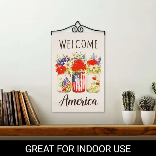 G128 Combo Pack Garden Flag Hanger 14IN & Garden Flag Welcome America Mason Jars Printed 12x18IN Double Sided Yard Garden Lawn Decoration {5}
