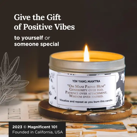 Magnificent 101 Long Lasting Yin Yang Smudge Tin Candle | 6 Oz - 35 Hour Burn Time |Made of Soy Wax with Orchid and Jasmine for House Energy Cleansing, Purification, Manifestation & Chakra Healing Multicolor {6}