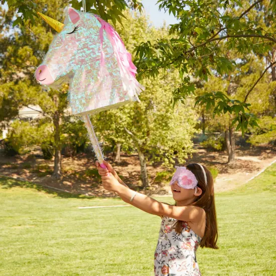 Large Unicorn Pinata Kit with Blindfold and Stick for Girls Birthday Party Decorations (20 x 14 x 5 In) Pink {3}