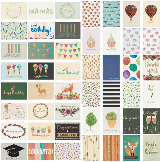 48-Pack Assorted Cards with Envelopes for All Occasions, Box Set of Greeting Cards for Birthdays, Congratulations, Weddings, Thank You, Thinking of You Notes, 48 Designs (4x6 In) Multicolor {1}