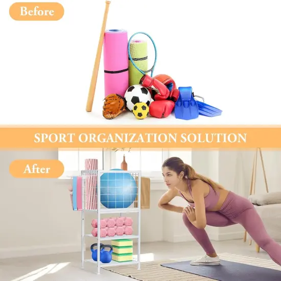 Modern Home Gym Weight White Rack with Wheels & Storage Hooks &ndash; 3-Tier Organizer for Dumbbells, Resistance Bands, Yoga Mat, and Fitness Accessories {5}