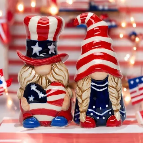 Ceramic Patriot Gnome Salt and Pepper Shakers, July 4th Decor, Independence Day Decor, Fairy Garden Decor, Patriotic Gift, Gnome Collector Gift {2}