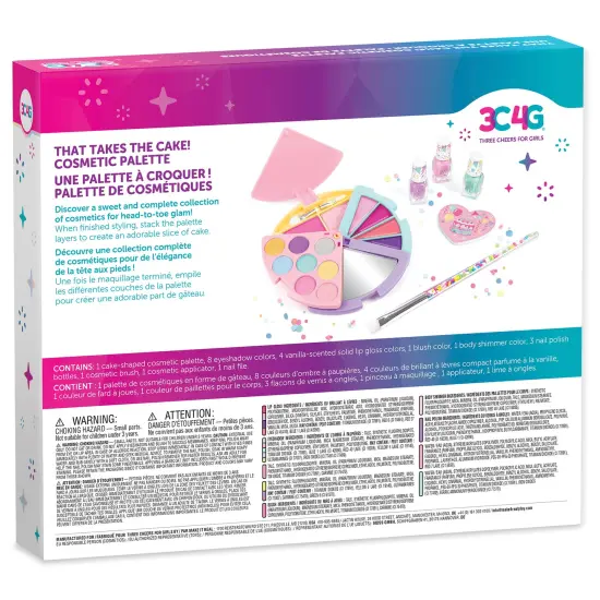 3C4G: That Takes the Cake! Cosmetic Palette - 21pc Shaped Complete Beauty Set, Blush-Eyeshadow-Lip Gloss-Nail Polish, Three Cheers For Girls, Kids 8+ {3}